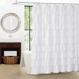 WestWeir White Ruffle Shower Curtain - Farmhouse Cloth Bathroom 72 x 72 Inches Texture Fashion, Double Layer Fabric, not See Through.
