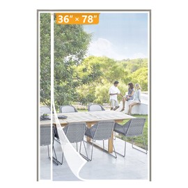 Yotache White Reversible Left Right Side Opening Magnetic Screen Door Fits Door Size 36 x 78, Top Middle Anti-Tearing Net Curtain, Actual Screen Size 38" x 79"