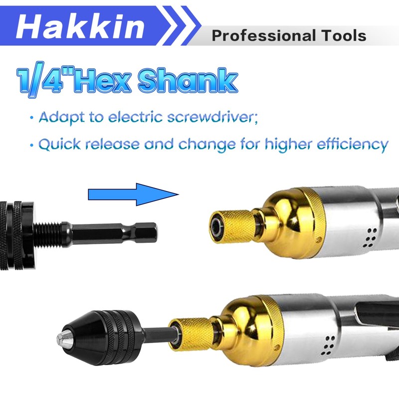 Hakkin 5Pcs Keyless Drill Chuck for Impact Driver, 1/4" Hex