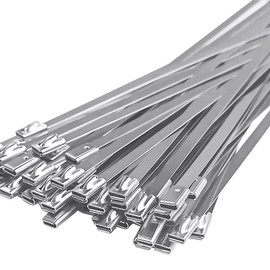 50pcs Metal Cable Zip Ties, 304 Stainless Steel Cable Ties, Exhaust Wrap Multi-Purpose Locking Cable Metal Zip Ties(11.8 Inches)
