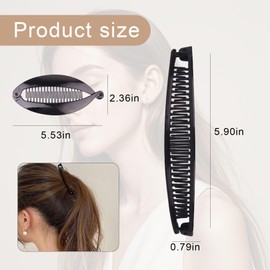 4 Pcs Banana Hair Clips, Vintage Fishtail Hair Clips, for Thick and Fine Hair, Long Stretchy Double Comb Bananas Clips for Women, Strong Grip Barrette Hair Accessories (Banana clip,fish clip)