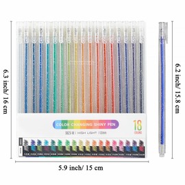 SAYEEC Glitter Gel Pens, 18 Colored Dual Metallic Gel Pens Set, 1.0mm Super Sparkle Gel Ink Pens Art Glitter Markers for Adult Coloring Book, Scrapbook, Drawing, Doodling, Card Making, Journaling