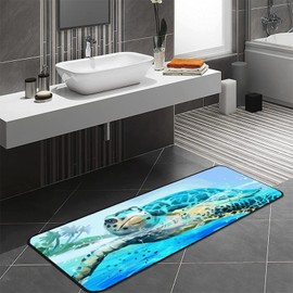 MoBlinko Sea Turtle Rug Kitchen Rugs Non Skid Bathroom Rugs 39 X 20 Inch Washable Standing Floor Mat Runner Carpet for Home Decor Office Laundry