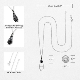 FashionJunkie4Life Sterling Silver Bat Necklace, Sterling Silver Necklace for women, on an 18” Sterling Silver Cable Chain, Gothic Jewelry, Hanging Bat Vampire Necklace, Grunge Jewelry
