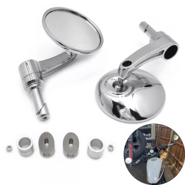 HTTMT Chrome 7/8" 1" 22mm 25mm Round Bar End Mirror Diamond cut-down Café For Harley