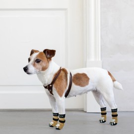 PUPTECK Dog Socks, Anti-Slip, Velcro Included, Prevents Licking, Paw Protection, Breathable, Soft, Nursing Support, Fall Prevention, Dog Socks, Set of 4, Cute, Indoor Use, Old Dogs, Senior Dogs, Small