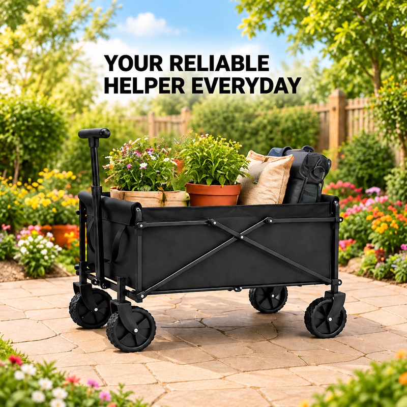 Folding Utility Wagon Cart, 330 lb Capacity, Collapsible Metal Frame