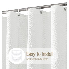 Gibelle White Shower Curtain for Bathroom, 3D Embossed Textured Fabric Curtain, Modern Farmhouse Chic Soft Cloth Set with Hooks, 72x72