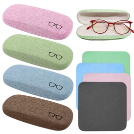 MingZhuInC Hard Portable Glasses Case, 4 Pieces with 4 Glasses Cleaning Cloth, Universal Size, 4 Colours