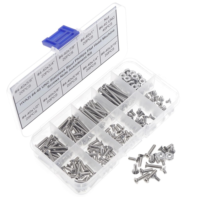 HVAZI #4-40 UNC Stainless Steel Phillips Flat Head Machine Screws