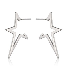 RofYof Star Earrings Lucky Star Stainless Steel Earrings Punk Dangle Earrings Cute Hollow Star Small Dangling Stud Earrings for Women (silver)