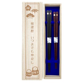 Couples Chopsticks, Red & White Daruma, Black, Red, Design with Paulownia Box, Wrapping, 60th Birthday Gift, 60th Birthday Celebration, Celebration, Gift, Gift, Dad, Mom, Grandpa, Grandma, Pair Set,