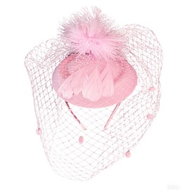 Pink Fascinators Hats for Women Tea Party Kentucky Derby Veil Feather Pillbox Hat with Headband and Clip 20s 50s High Fancy Hat(Pink)