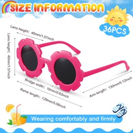 Fiada 36 Pairs Kids Flower Sunglasses Cute Round Flower Sunglasses Bulk Eyewear for Toddler Boys Girls Beach Party Favors (Assorted Color)