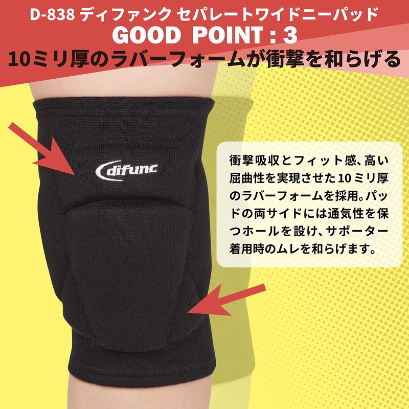 D&M(ディーアンドエム) 膝サポーター バレーボール 膝用 10mm 薄型 分割パッド 大人用 1個入 白