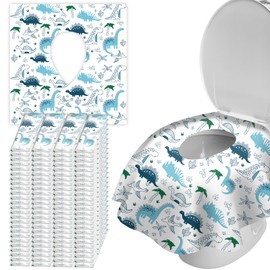 ZHOMA 100 Pack Toilet Seat Covers Disposable, Extra Large No-Slip Waterproof for Toddler Potty Training, Individually Wrapped Portable Travel Essentials for Adult Kids Use in Public Restrooms-Dinosaur