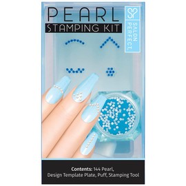 Salon Perfect Pearl Nail Stamping Kit, Nail Art Design Set, Nail Stamp Design Template, Puff, and Stamper Tool for DIY Manicure and Nail Decoration, 144 Pearl, 1-Pack