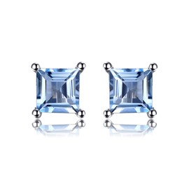 JewelryPalace Square 0.7ct Natural Sky Blue Topaz Stud Earrings for Women, Blue Solitaire Natural Gemstone 925 Sterling Silver 14k White Gold Plated Earrings for Women, Anniversary Earrings for Her