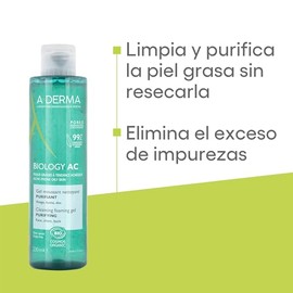 ADERMA, Biology AC Gel Limpiador Purificante con Ingredientes Naturales, Para Piel con Tendencia Acnéica, 200ml