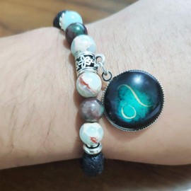 Pulsera clásico de constelación de piedra de lava negra elástica hecha a mano con abalorio de piedra natural para mujeres y niñas