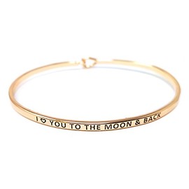 by you Inspirational I Love You to The Moon & Back Message Engraved Thin Cuff Bangle Hook Bracelet (I Love You to The Moon & Back-Rosegold, Brass)