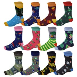 Different Touch Men Colorful Fashion Design Dress socks 10-13 (12 Pairs Assorted Funky Design)