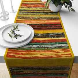 Trade Star Premium Quality Table Placemat Perfectly Designed Area Rug Runner Highly Durable Reversible Bedside Placemat Decorative Upcycled Fabric Handloomed Rug Table Runner (Yellow)
