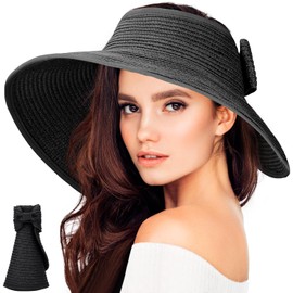 BellaGesundheit Women's Sun Hat, Foldable Straw Hat with Wide Brim, UV Protection UPF 50+, Summer Hat for Beach and Outdoor Activities (Black), black, Unit size