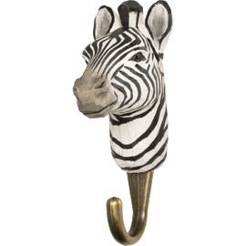 WILDLIFEGARDEN Wildlife Garden WG4541 Hook Zebra - Hand Carved Animal Hook Made of Wood and Metal - Collection of African Animals
