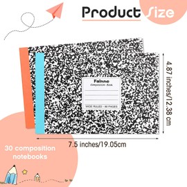 Fainne 30 Pack Composition Notebooks Half Size 4-7/8 x 7-1/2 Inches Wide Ruled Half Page Composition Notebook for Journal School Classroom Supplies 40 Sheet (Multicolor Spine,Snowflake Style)