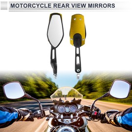 RATCHROLL 1 Set Universal Motorcycle Rear View Mirrors Adjustable Bar End Side Mirrors Mount M8/M10 Black Gold Tone Aluminum Plastic Prismatic Shape