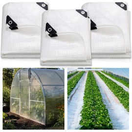 Berlune 3 Pack Clear Greenhouse Heavy Duty Tarp, 8 x 10 ft Clear Waterproof Cover, 14 Mil Plastic Mesh Cover UV Resistant Poly Tarp with Grommets for Gardening, Farming, Nursery Outdoor Event