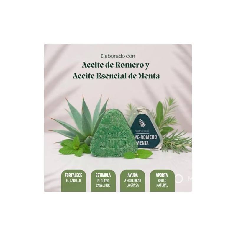 Shampoo Solido Natural Agave Menta Romero sin Sulfatos, Ni Parabenos.
