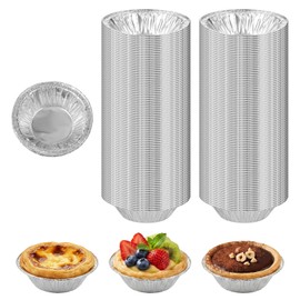 Alrhso 100 Pack Disposable Ramekins Egg Tart Baking Cups 2.8 Inch Mini Pie Tins Round Pie Tart Small Tin Foil Pans Aluminum Foil Mini Pans Tin Baking Cups for Cooking Baking-Supplies