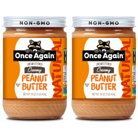 Once Again Natural, Creamy Peanut Butter, 16oz - Lightly Salted, Unsweetened - Gluten Free Certified, Vegan, Kosher, Non-GMO Verified - Glass Jar (2 Pack)