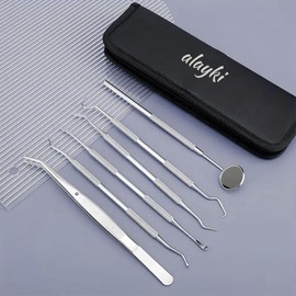 Stainless Steel Dental Kit - 6 Pack Dental Tools with Tooth Scraper Plaque Tartar Remover, Dental Hygiene Kit for Adults, Kids, Dogs - Dental Care Kit with Mirror, Picks, Travel Case
