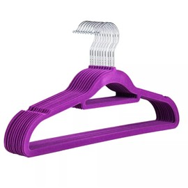ANTI SLIP FLOCKED COAT CLOTHES HANGERS VELVET TROUSER TIE GARMENTS HANGING SPACE SAVING UK (10, Purple)