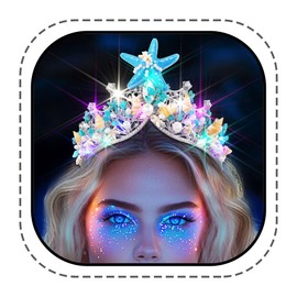Zoestar Light Up Mermaid Crown Sparkly Starfish Headband Glowing Pearl Tiaras for Women