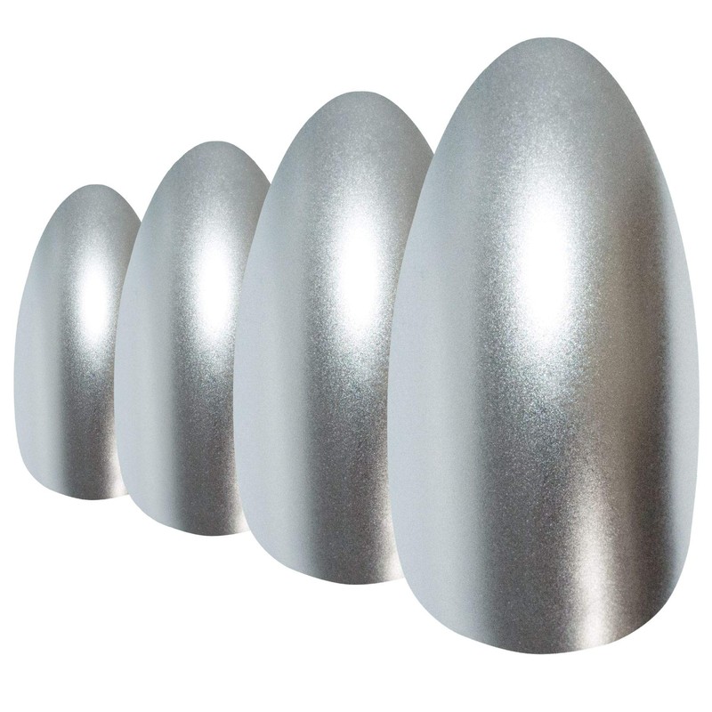 False Nails by Bling Art Silver Matte Metallic Almond Stiletto