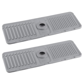 Faucet Mat for Kitchen Sink Set of 2, 2025 Upgraded 5°Slope Fast Draining and Fast Drying Properties Silicone Mat, Splash Guard for Stone Sinks in Bathroom and Kitchen - Grey