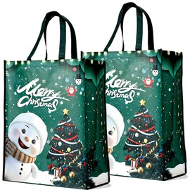 YOOYEH 50x40cm Christmas Tote Bag, Extra Large Reusable Grocery Bag with Handle, Present Bag, Shopping Bag for Holiday Xmas Event Party for Xmas Gift Delivering Shopping Green