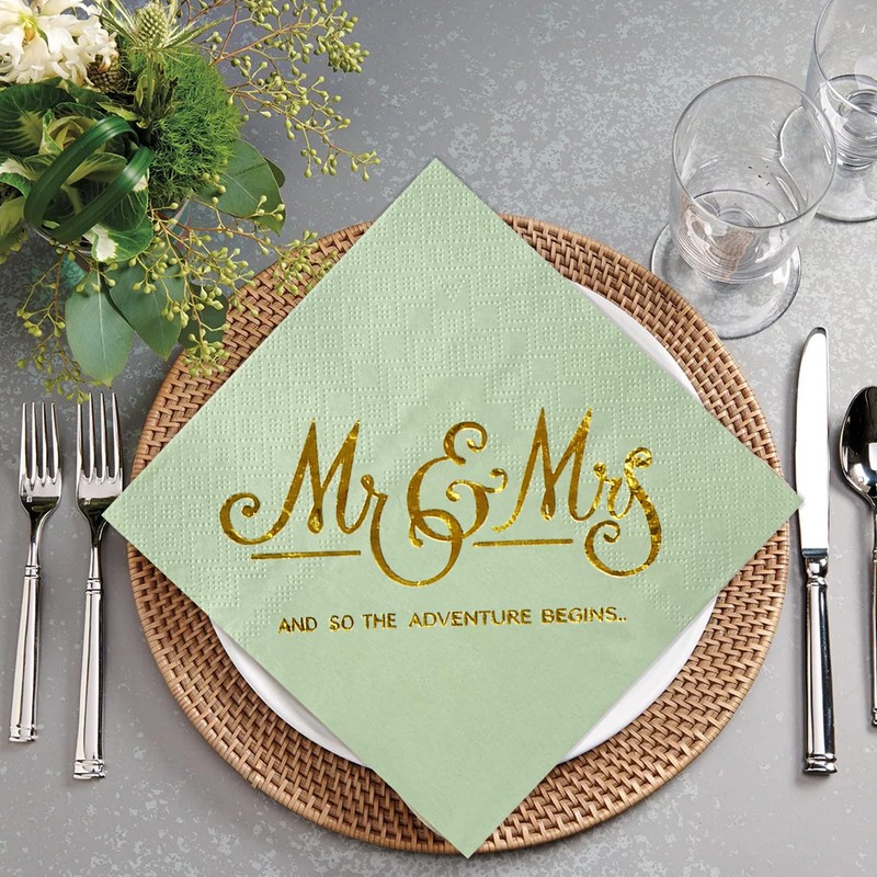 Pack of 80 Wedding Napkins, Eucalyptus Green, Serviettes Sage Green