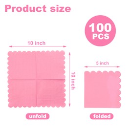 100 Pcs 3-ply Cocktail Napkins, 5 x 5 Inch Scalloped Napkins Disposable Paper Napkins Beverage Napkins Dessert Napkins for Bridal Anniversary Baby Shower Birthday Wedding Party Supplies (Dusty Pink)