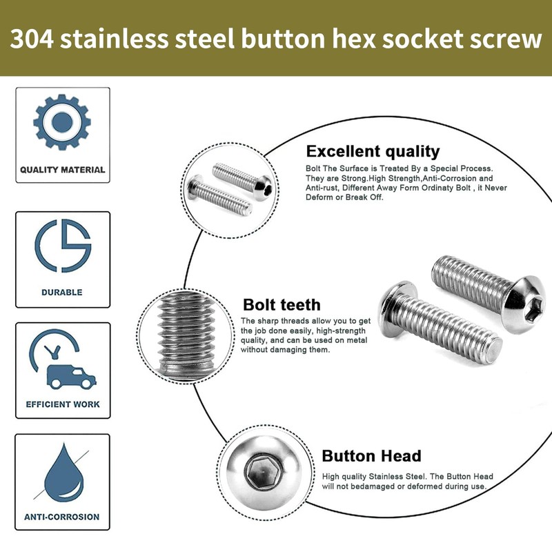 Zmbroll 660Pcs M2 Button Head Hex Socket Screws 304 Stainless