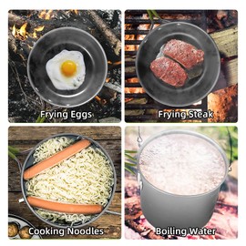 7pcs Camping Cookware Kit,1.2L Pot, 0.6L Pot Stove Holder and Stainless Steel Cup with Cutlery and Spoon for Backpacking, Outdoor Camping, Hiking, and Picnics (Green)