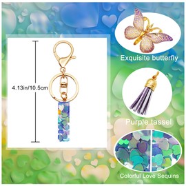 TTYY Initial Letter Keychains for Girls Women Pink Purple Green Cute Butterfly Heart Keychain for Backpack School Bag (purple heart Letter I)