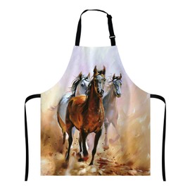 Wasach Three Horse Apron,Adjustable Bib Apron Kitchen Cooking Baking Gardening Apron for Women Men