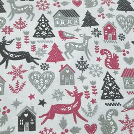 Christmas Reindeer Fabric - Extra Width 160 cm - 100% Cotton - per Metre (Bordeaux)