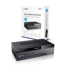 ineo 5.25" 10Gbps USB 3.2 Front Panel Card Reader with Audio Ports - SD/microSD Internal Reader, USB3.2 Type-E Key-A 20-Pin & USB3.0 Header, 15-Pin SATA Power