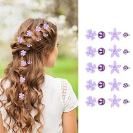 Pack of 20 White Small Flower Hair Clips Hair Accessories Cute Mini Hair Clip with Rhinestones and Pearls for Women Bridal Hair Clips for Girls Wedding Hair Accessories (4 Patterns) (Purple)